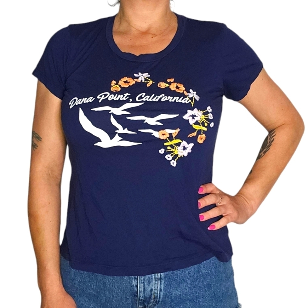 Anthropologie Dolan Size Small Embroidered Short Sleeve Dana Point CA Blue